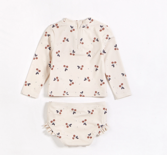 Petit lem Cherries on Crème Long Sleeve Two-Piece Swim Set