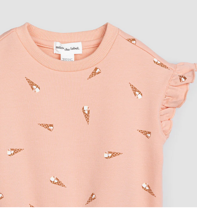 miles the label Ice Cream Cone Print on Papaya Ground Terry Top