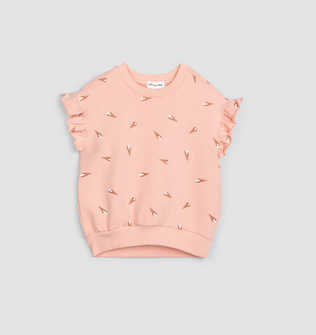 miles the label Ice Cream Cone Print on Papaya Ground Terry Top