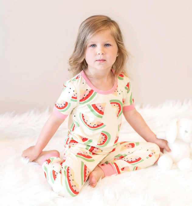 Silkberry Baby Bamboo Short Sleeve PJ Set Watermelon Rainbow