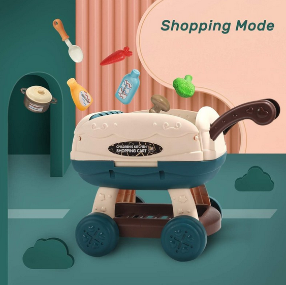 Cute Stone Shopping Cart & Kitchen Playset