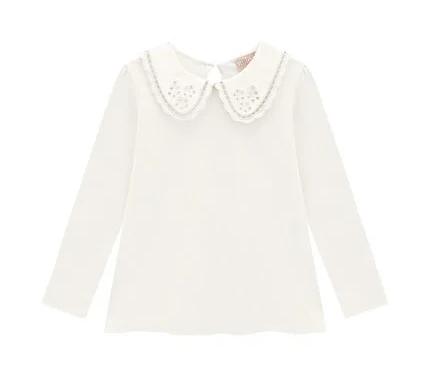 Blusa Infantil Manga Longa Menina Milon Off white Cotton