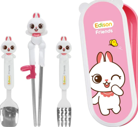 EDISON FRIENDS CHOPSTICKS EASY HARD CASE SET WITH FORK (RABBIT)