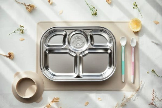 Grosmimi Stainless Steel Food Tray  5 Compartments ( cover & Suction plate included)