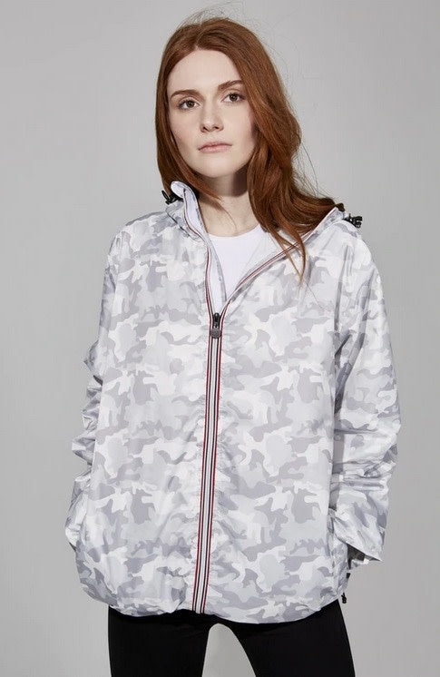 O8 Woman White Camo Full Zip Packable Rain Jacket-Sloane Print