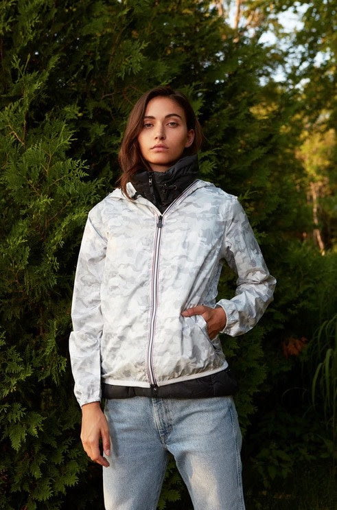 O8 Woman White Camo Full Zip Packable Rain Jacket-Sloane Print