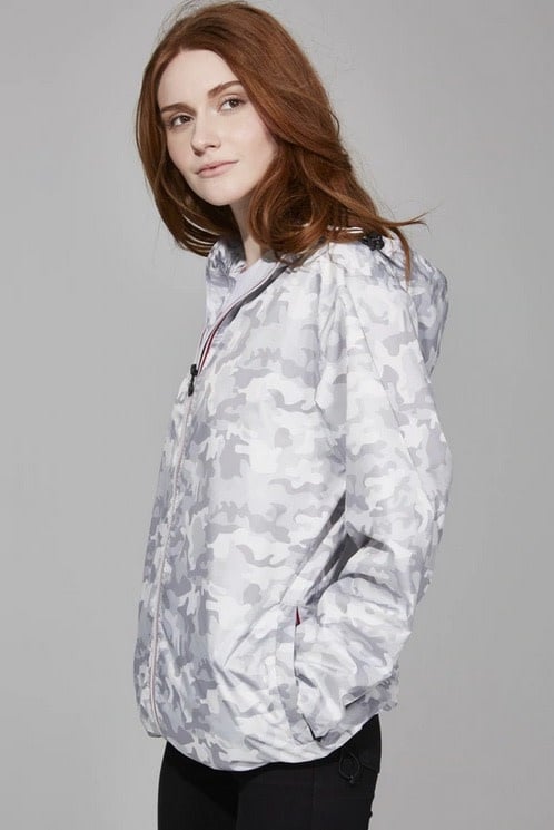 O8 Woman White Camo Full Zip Packable Rain Jacket-Sloane Print