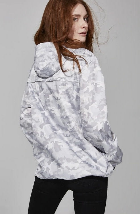 O8 Woman White Camo Full Zip Packable Rain Jacket-Sloane Print