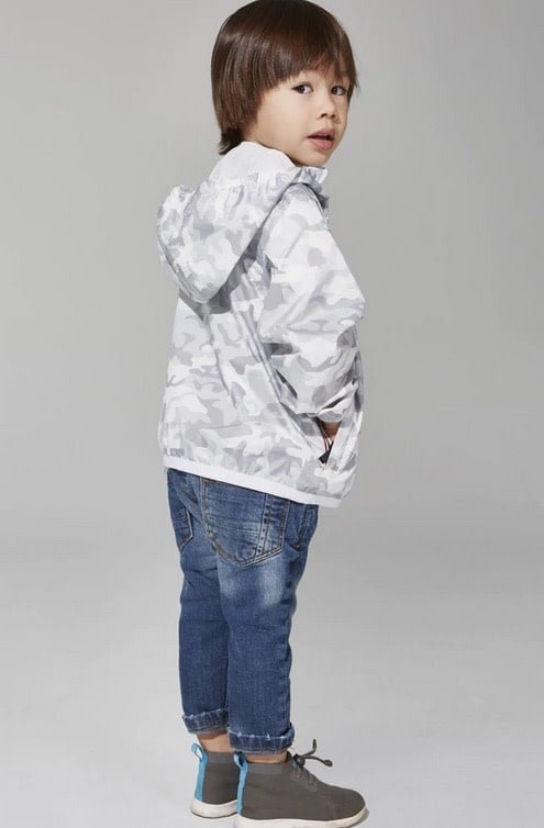 O8  Kids White Camo Full Zip Light Packable Rain Jacket